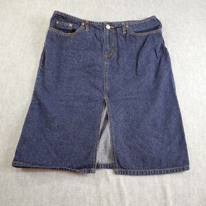 Vintage Paris Blues Skirt Womens 13 Blue Jean Knee Length Denim Front Split
